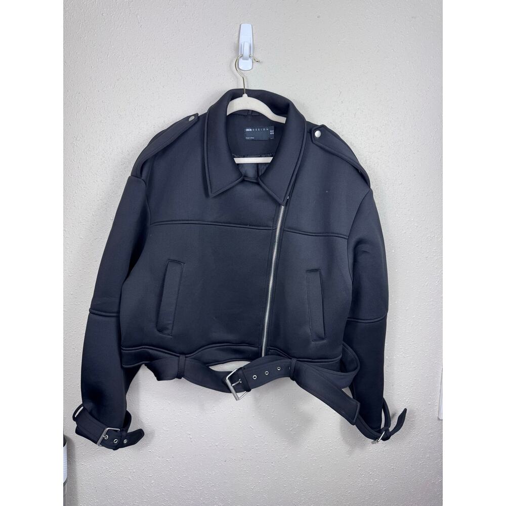asos Design Black Bomberjacket with wrist and sleeve Buckles Size US 14